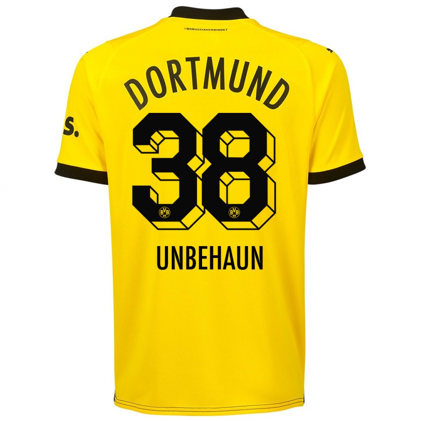 Męski Luca Unbehaun #38 Żółty Domowa Koszulka 2023/24 Koszulki Klubowe