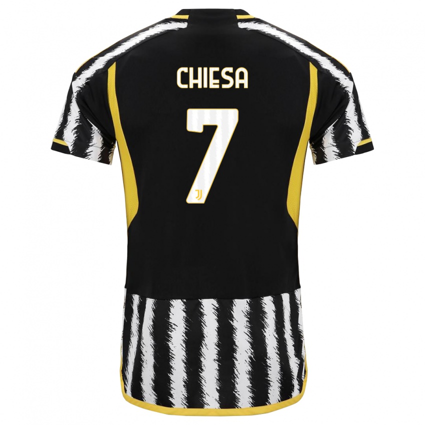 Męski Federico Chiesa #7 Czarny Biały Domowa Koszulka 2023/24 Koszulki Klubowe