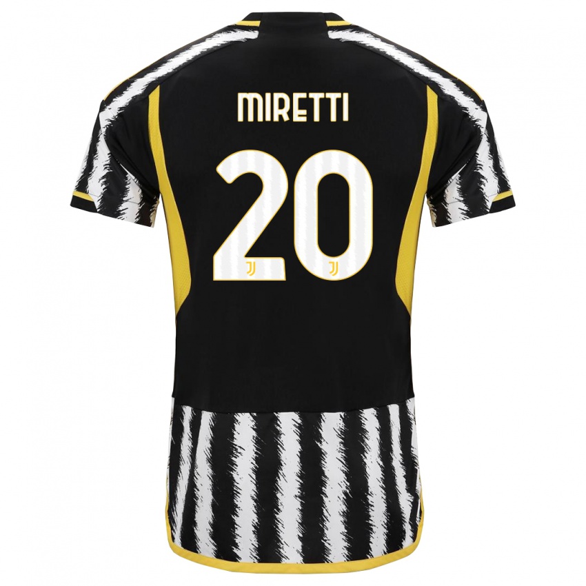 Męski Fabio Miretti #20 Czarny Biały Domowa Koszulka 2023/24 Koszulki Klubowe