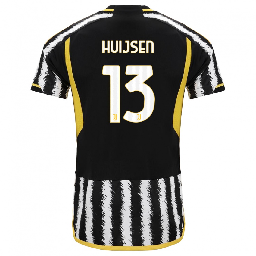 Męski Dean Huijsen #13 Czarny Biały Domowa Koszulka 2023/24 Koszulki Klubowe
