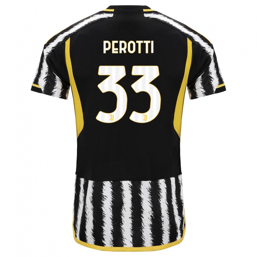 Męski Clemente Perotti #33 Czarny Biały Domowa Koszulka 2023/24 Koszulki Klubowe
