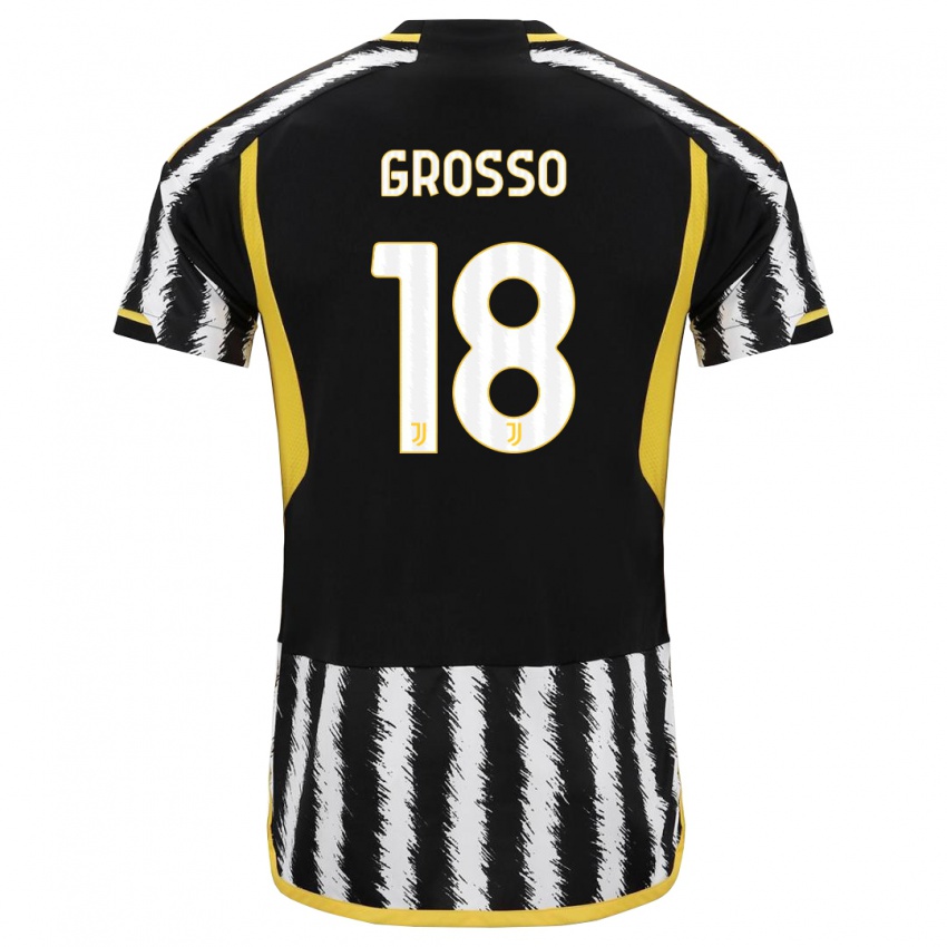 Męski Filippo Grosso #18 Czarny Biały Domowa Koszulka 2023/24 Koszulki Klubowe