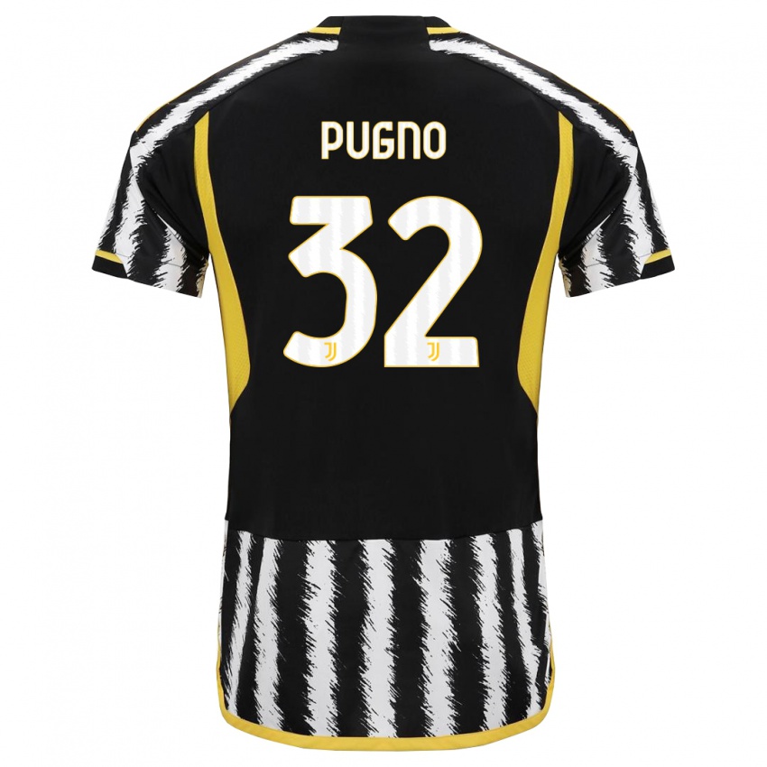Męski Diego Pugno #32 Czarny Biały Domowa Koszulka 2023/24 Koszulki Klubowe