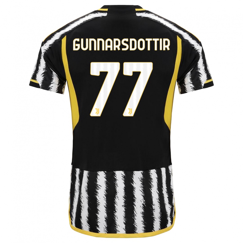 Męski Sara Bjork Gunnarsdottir #77 Czarny Biały Domowa Koszulka 2023/24 Koszulki Klubowe