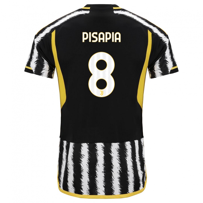 Męski Luciano Pisapia #8 Czarny Biały Domowa Koszulka 2023/24 Koszulki Klubowe