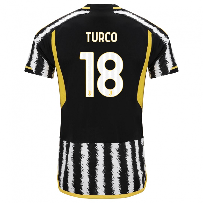 Męski Nicolo Turco #18 Czarny Biały Domowa Koszulka 2023/24 Koszulki Klubowe