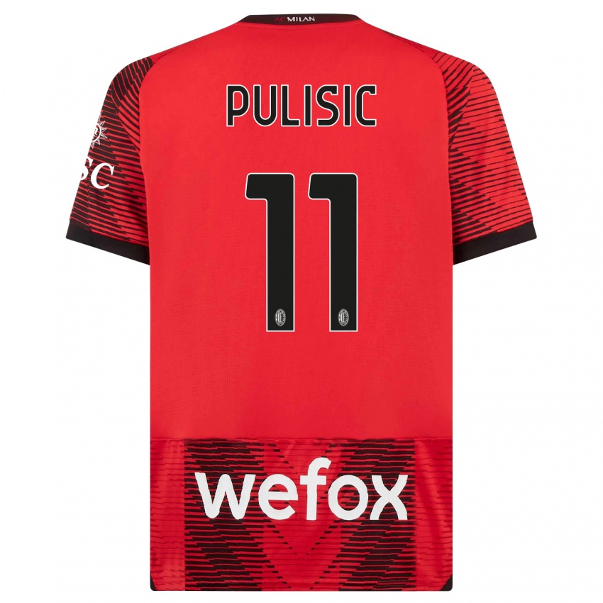 Męski Christian Pulisic #11 Czerwony Czarny Domowa Koszulka 2023/24 Koszulki Klubowe