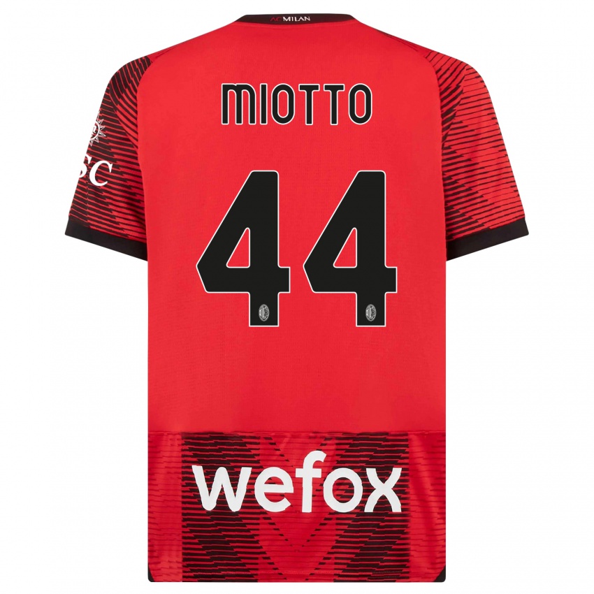 Męski Giorgia Miotto #44 Czerwony Czarny Domowa Koszulka 2023/24 Koszulki Klubowe