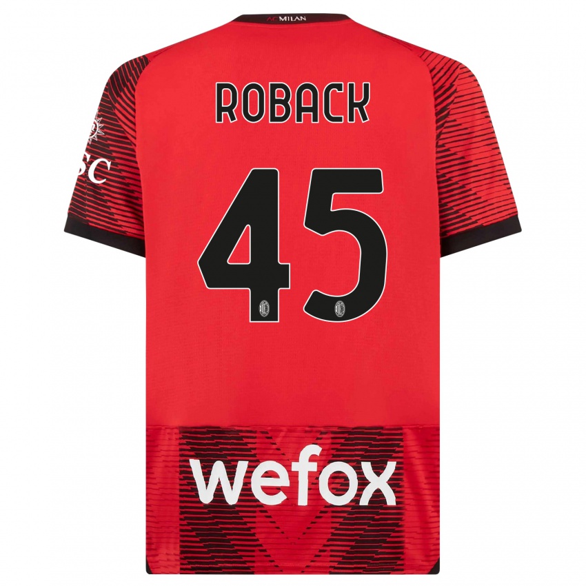 Męski Emil Roback #45 Czerwony Czarny Domowa Koszulka 2023/24 Koszulki Klubowe