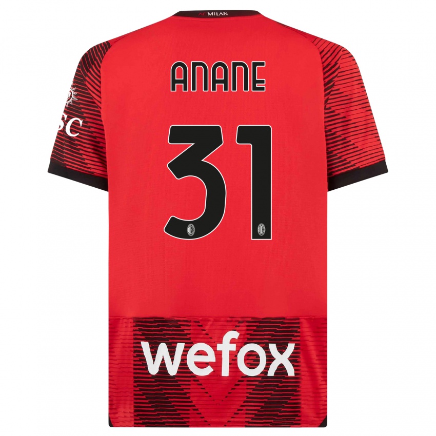 Męski Emmanuel Anane #31 Czerwony Czarny Domowa Koszulka 2023/24 Koszulki Klubowe