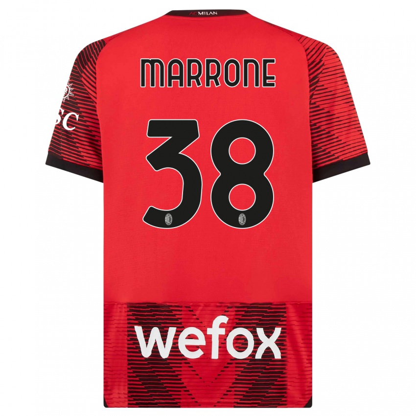 Męski Federico Marrone #38 Czerwony Czarny Domowa Koszulka 2023/24 Koszulki Klubowe