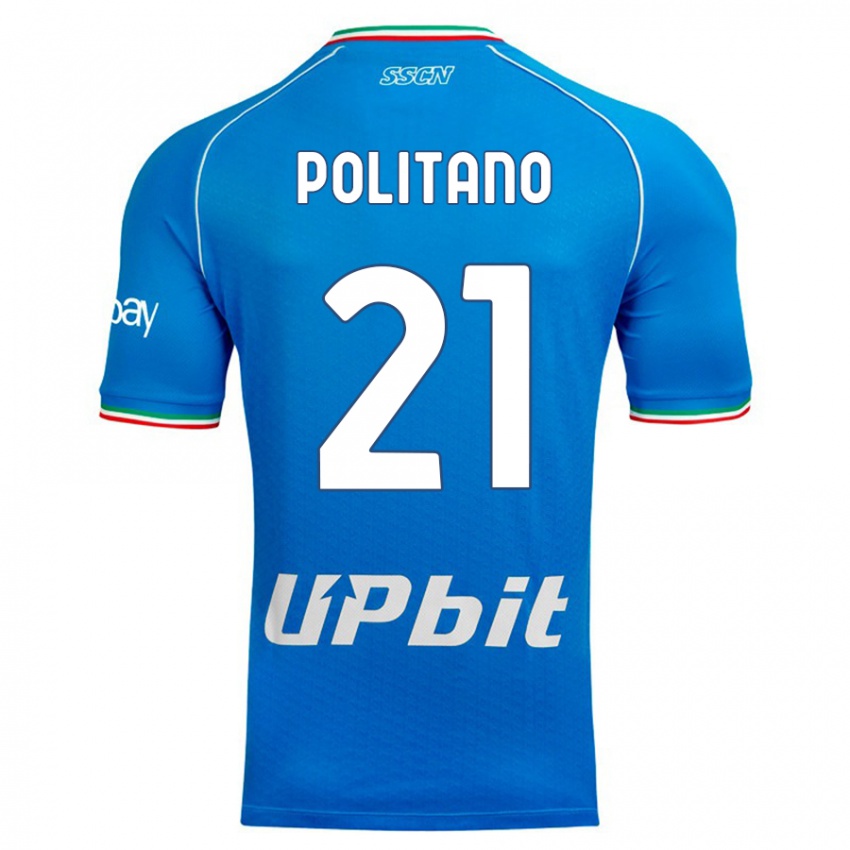 Męski Matteo Politano #21 Niebieskie Niebo Domowa Koszulka 2023/24 Koszulki Klubowe