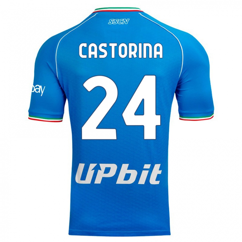 Męski Alessandro Castorina #24 Niebieskie Niebo Domowa Koszulka 2023/24 Koszulki Klubowe