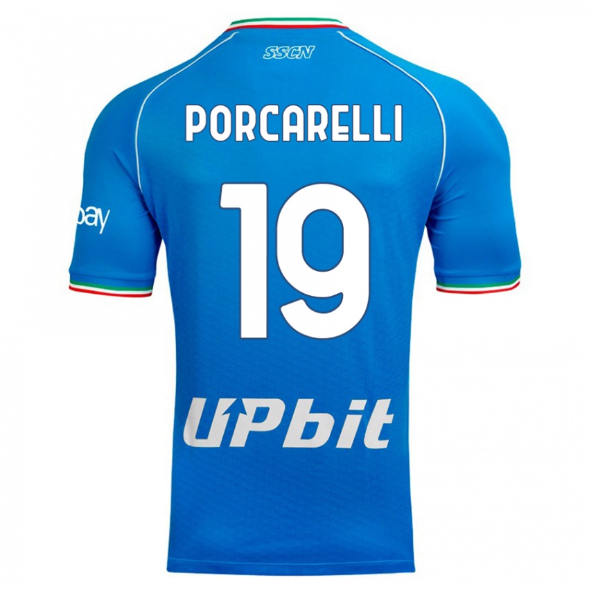 Męski Maddelena Porcarelli #19 Niebieskie Niebo Domowa Koszulka 2023/24 Koszulki Klubowe