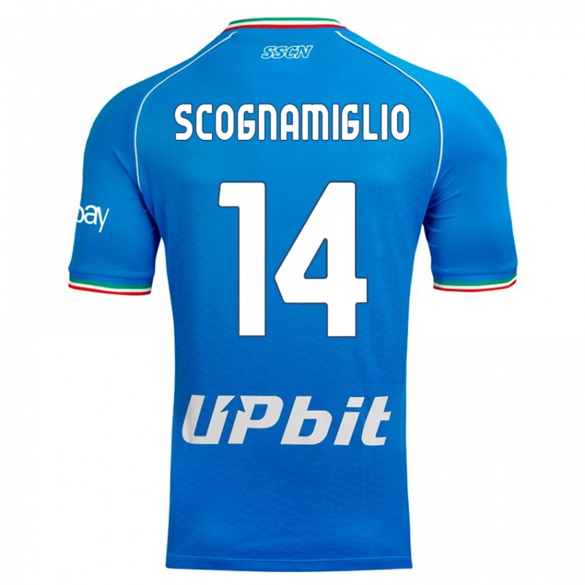 Męski Fabio Scognamiglio #14 Niebieskie Niebo Domowa Koszulka 2023/24 Koszulki Klubowe