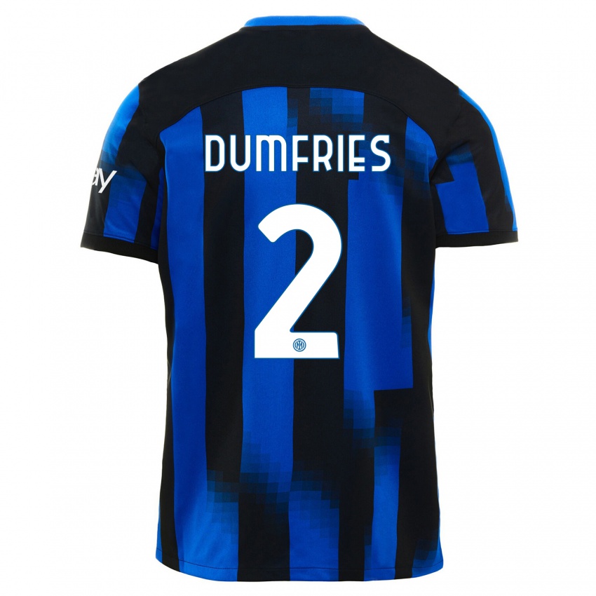 Męski Denzel Dumfries #2 Czarno-Niebieski Domowa Koszulka 2023/24 Koszulki Klubowe
