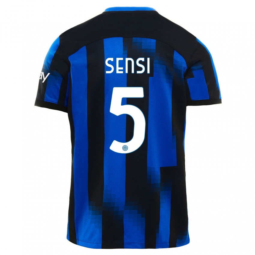 Męski Stefano Sensi #5 Czarno-Niebieski Domowa Koszulka 2023/24 Koszulki Klubowe