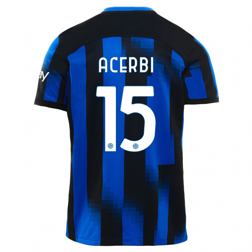 Męski Francesco Acerbi #15 Czarno-Niebieski Domowa Koszulka 2023/24 Koszulki Klubowe