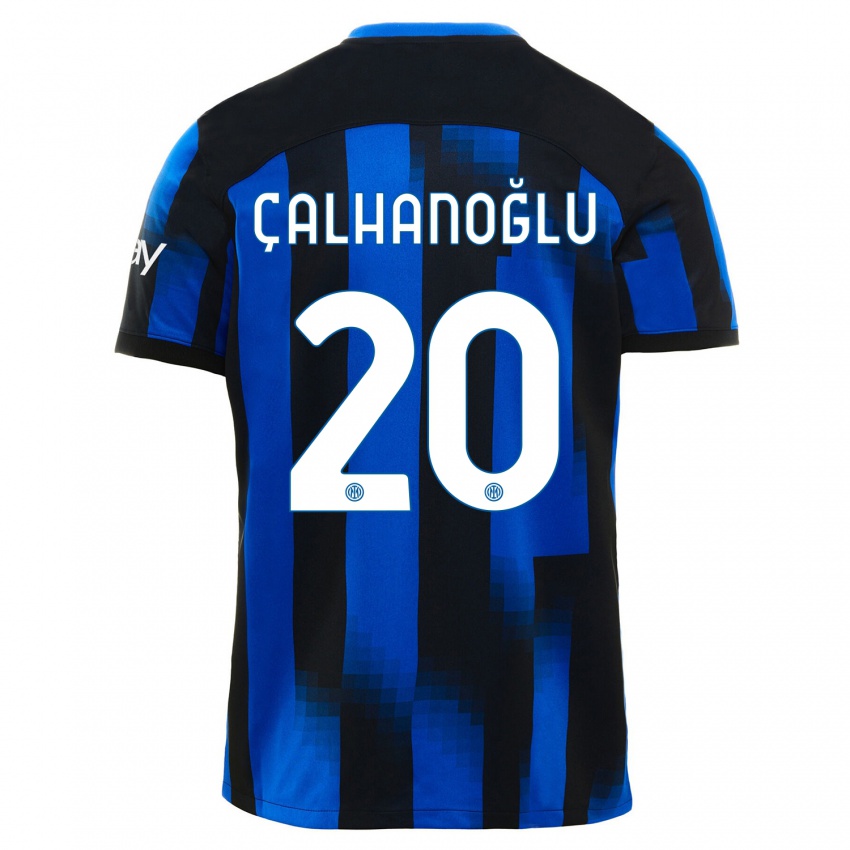 Męski Hakan Calhanoglu #20 Czarno-Niebieski Domowa Koszulka 2023/24 Koszulki Klubowe