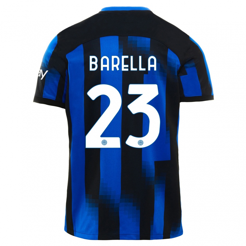 Męski Nicolo Barella #23 Czarno-Niebieski Domowa Koszulka 2023/24 Koszulki Klubowe