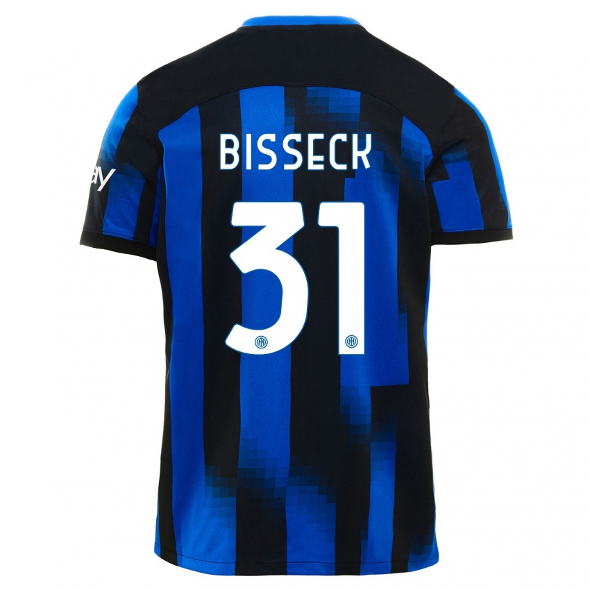 Męski Yann Bisseck #31 Czarno-Niebieski Domowa Koszulka 2023/24 Koszulki Klubowe