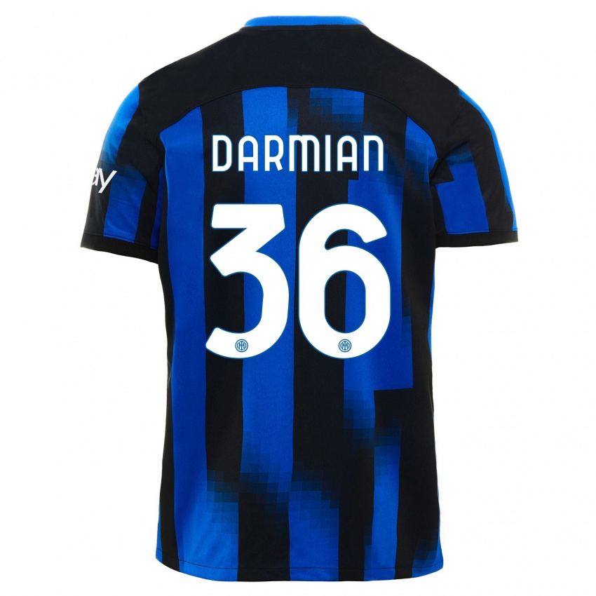 Męski Matteo Darmian #36 Czarno-Niebieski Domowa Koszulka 2023/24 Koszulki Klubowe