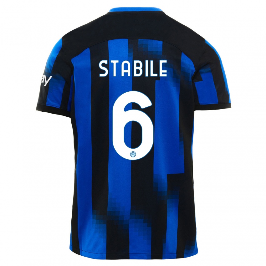 Męski Giacomo Stabile #6 Czarno-Niebieski Domowa Koszulka 2023/24 Koszulki Klubowe