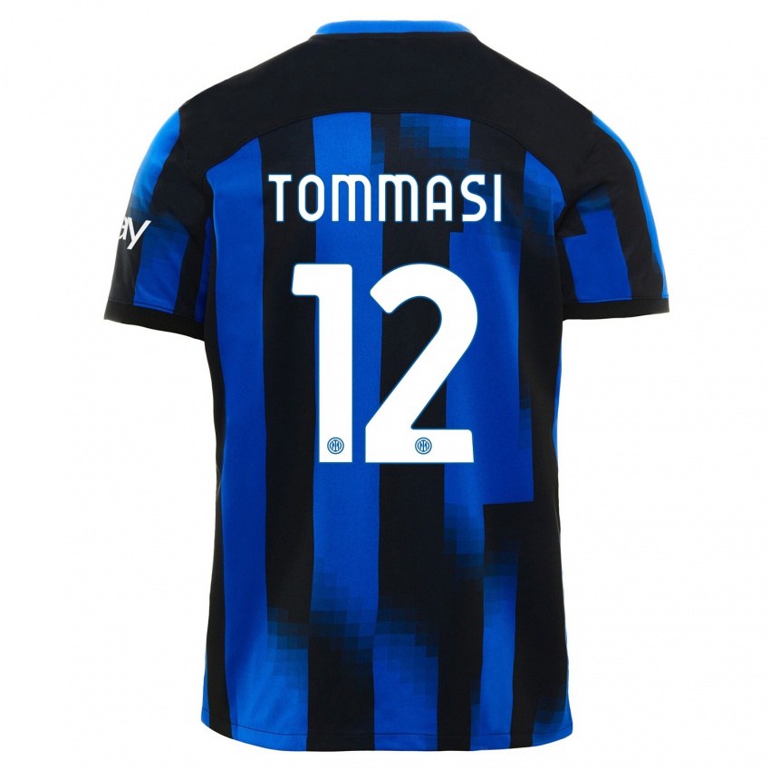 Męski Francesco Tommasi #12 Czarno-Niebieski Domowa Koszulka 2023/24 Koszulki Klubowe