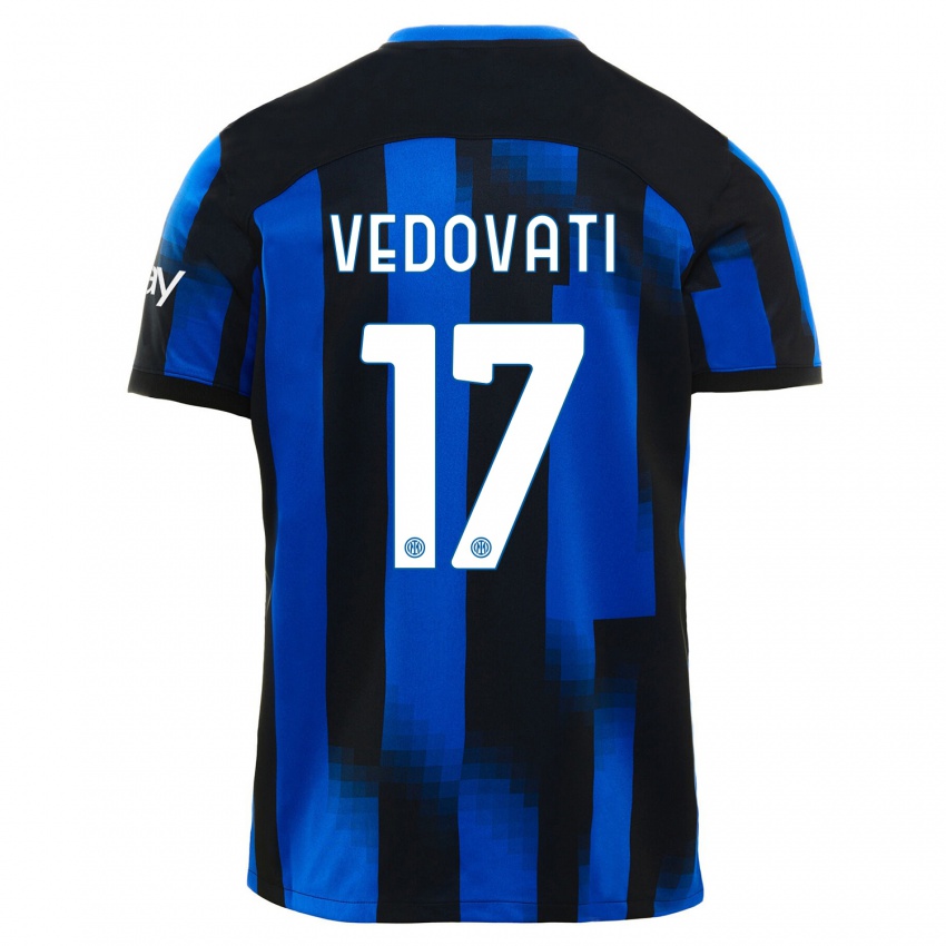Męski Gabriele Vedovati #17 Czarno-Niebieski Domowa Koszulka 2023/24 Koszulki Klubowe