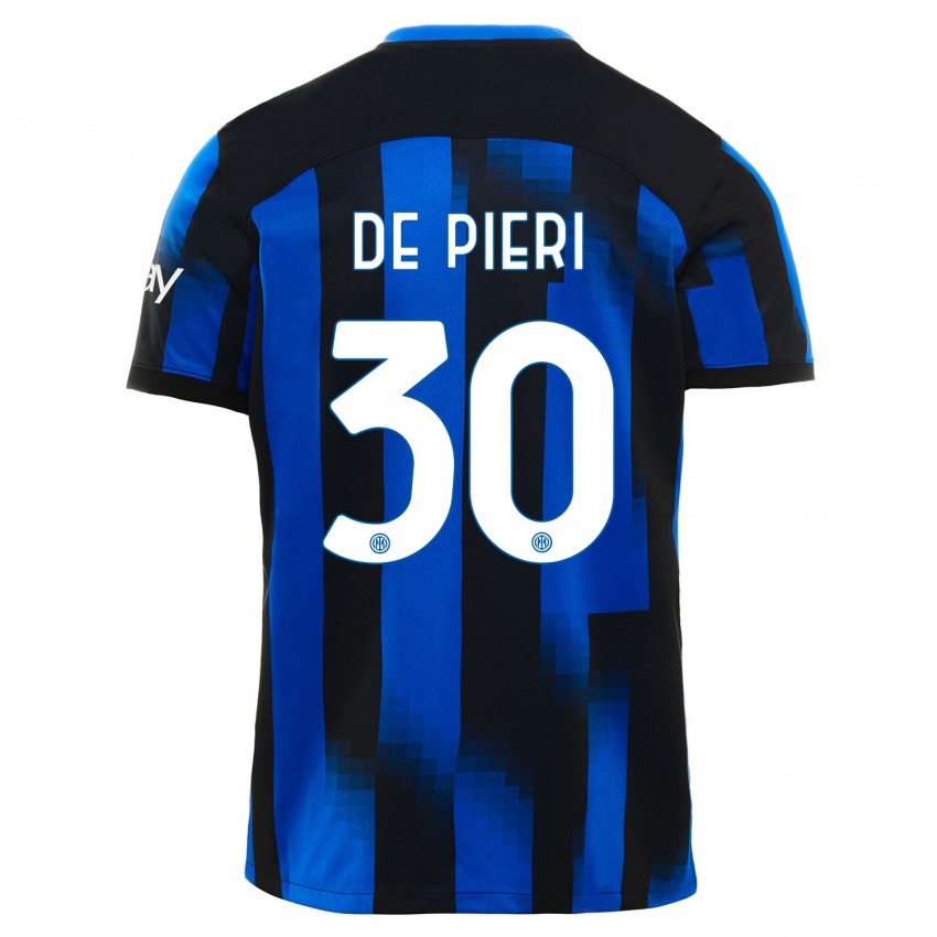 Męski Giacomo De Pieri #30 Czarno-Niebieski Domowa Koszulka 2023/24 Koszulki Klubowe