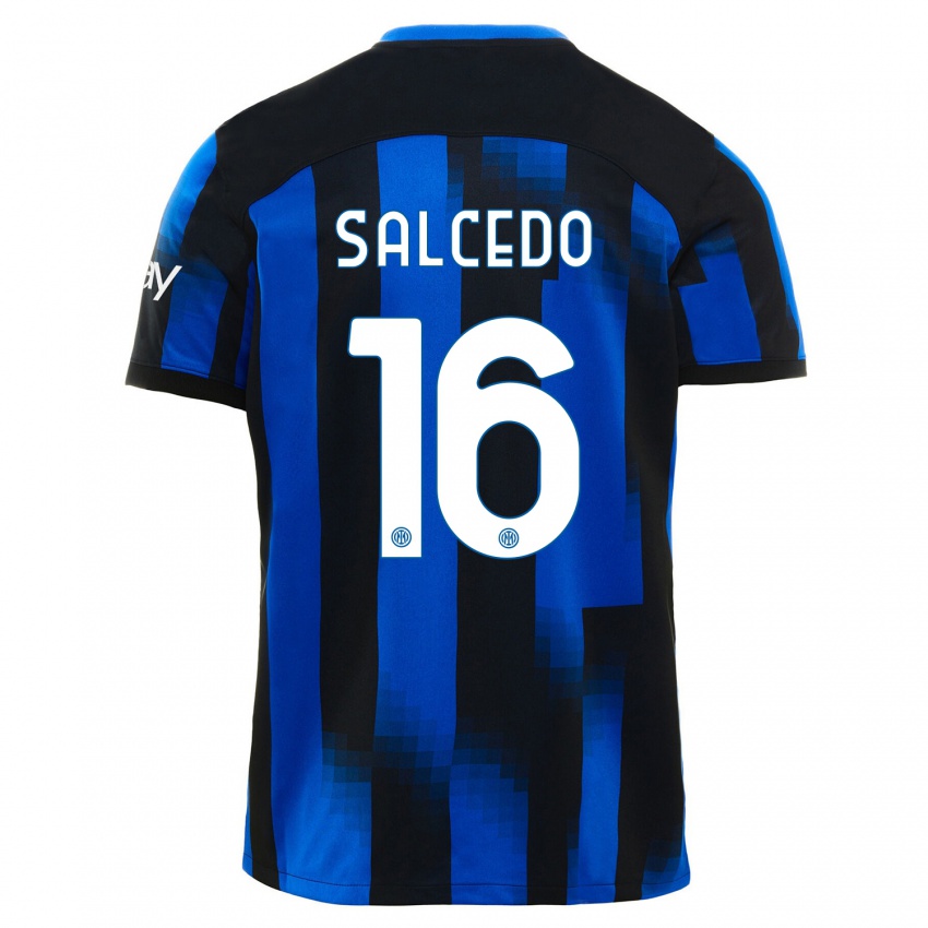 Męski Eddie Salcedo #16 Czarno-Niebieski Domowa Koszulka 2023/24 Koszulki Klubowe