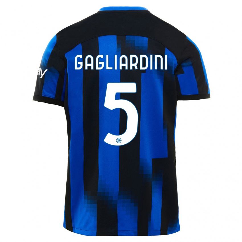 Męski Roberto Gagliardini #5 Czarno-Niebieski Domowa Koszulka 2023/24 Koszulki Klubowe