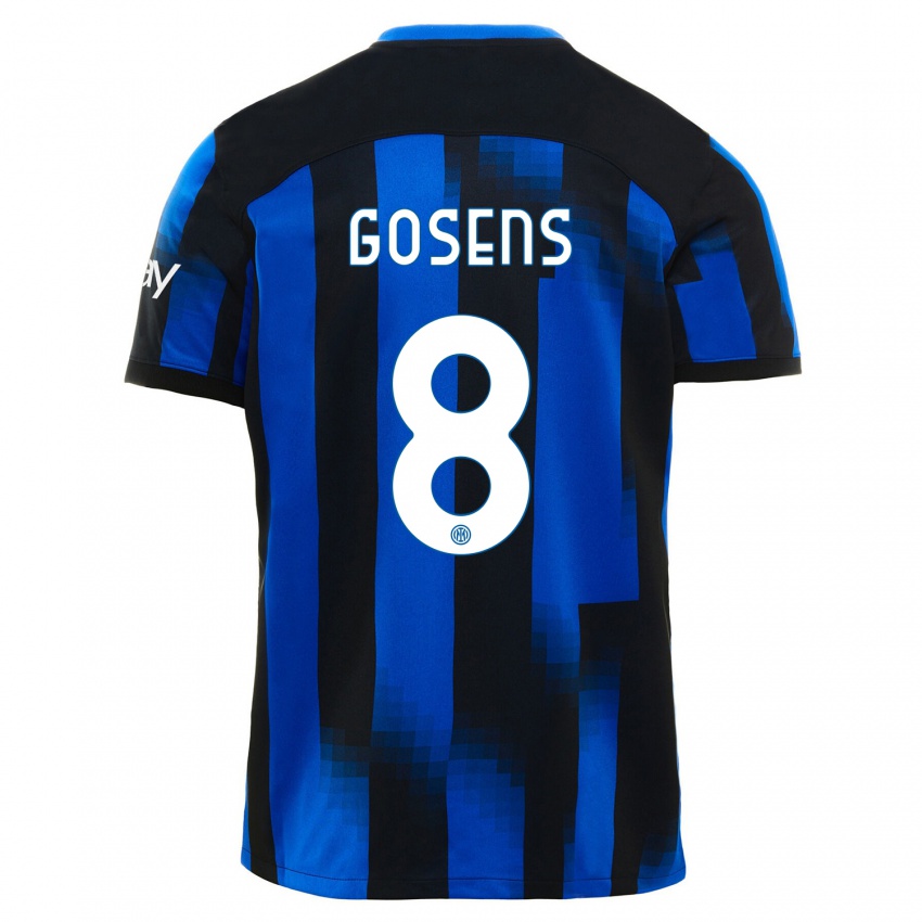 Męski Robin Gosens #8 Czarno-Niebieski Domowa Koszulka 2023/24 Koszulki Klubowe