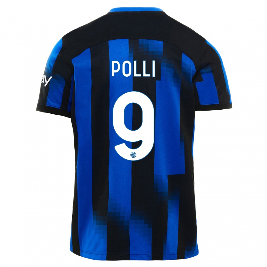 Męski Elisa Polli #9 Czarno-Niebieski Domowa Koszulka 2023/24 Koszulki Klubowe