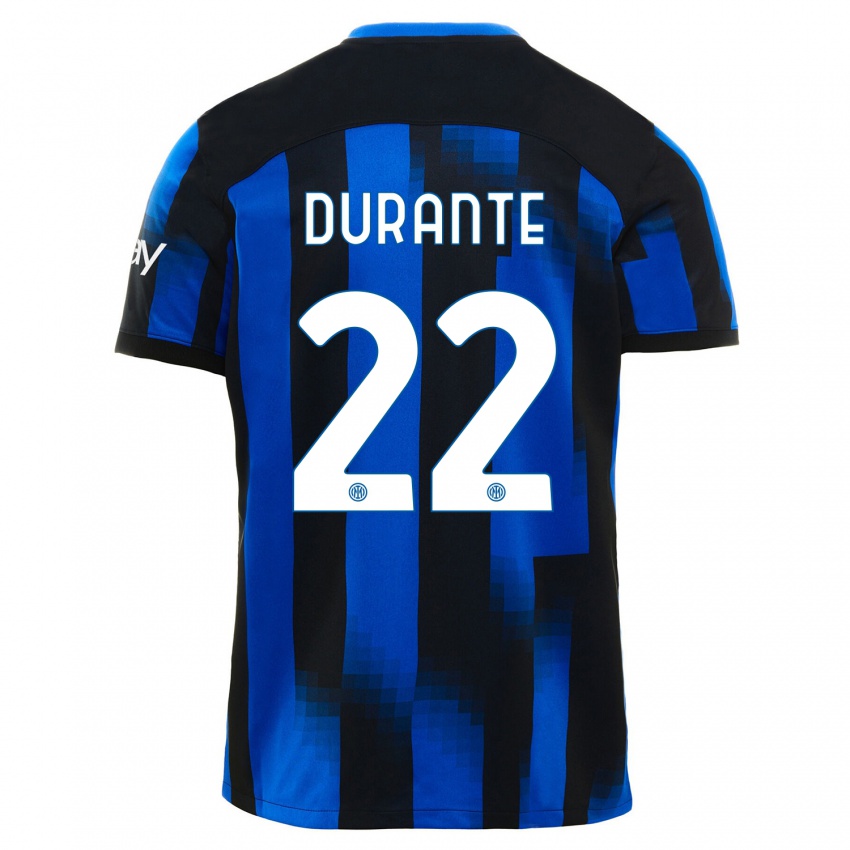 Męski Francesca Durante #22 Czarno-Niebieski Domowa Koszulka 2023/24 Koszulki Klubowe