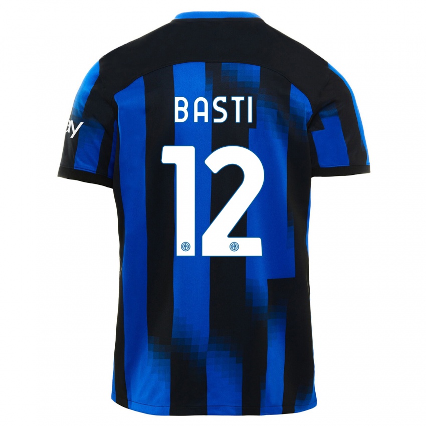 Męski Matteo Basti #12 Czarno-Niebieski Domowa Koszulka 2023/24 Koszulki Klubowe
