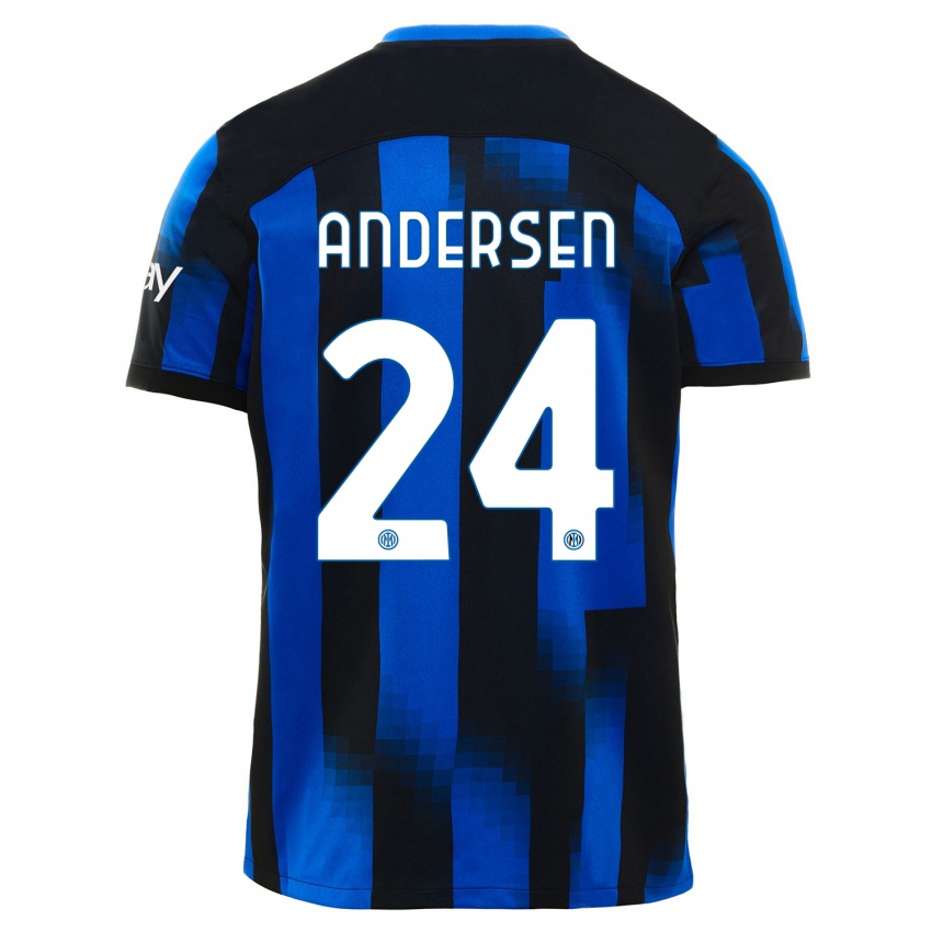 Męski Silas Andersen #24 Czarno-Niebieski Domowa Koszulka 2023/24 Koszulki Klubowe
