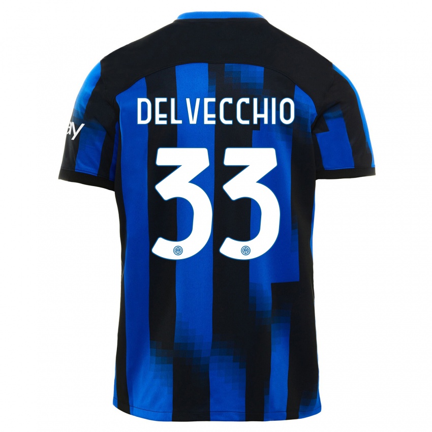 Męski Gabriele Delvecchio #33 Czarno-Niebieski Domowa Koszulka 2023/24 Koszulki Klubowe