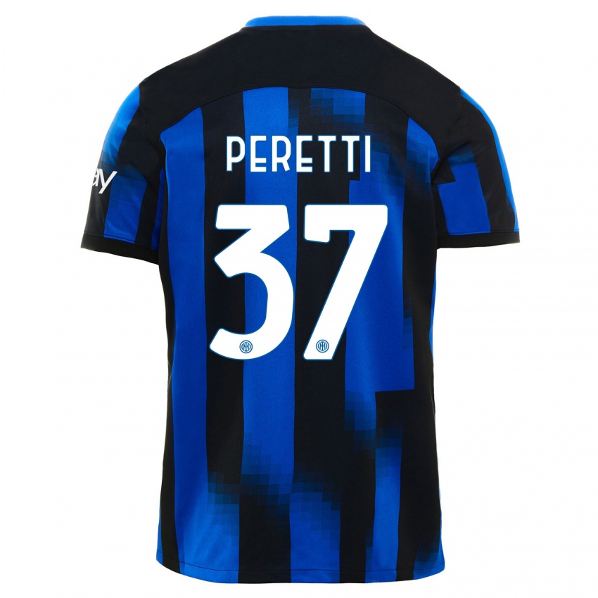 Męski Lorenzo Peretti #37 Czarno-Niebieski Domowa Koszulka 2023/24 Koszulki Klubowe