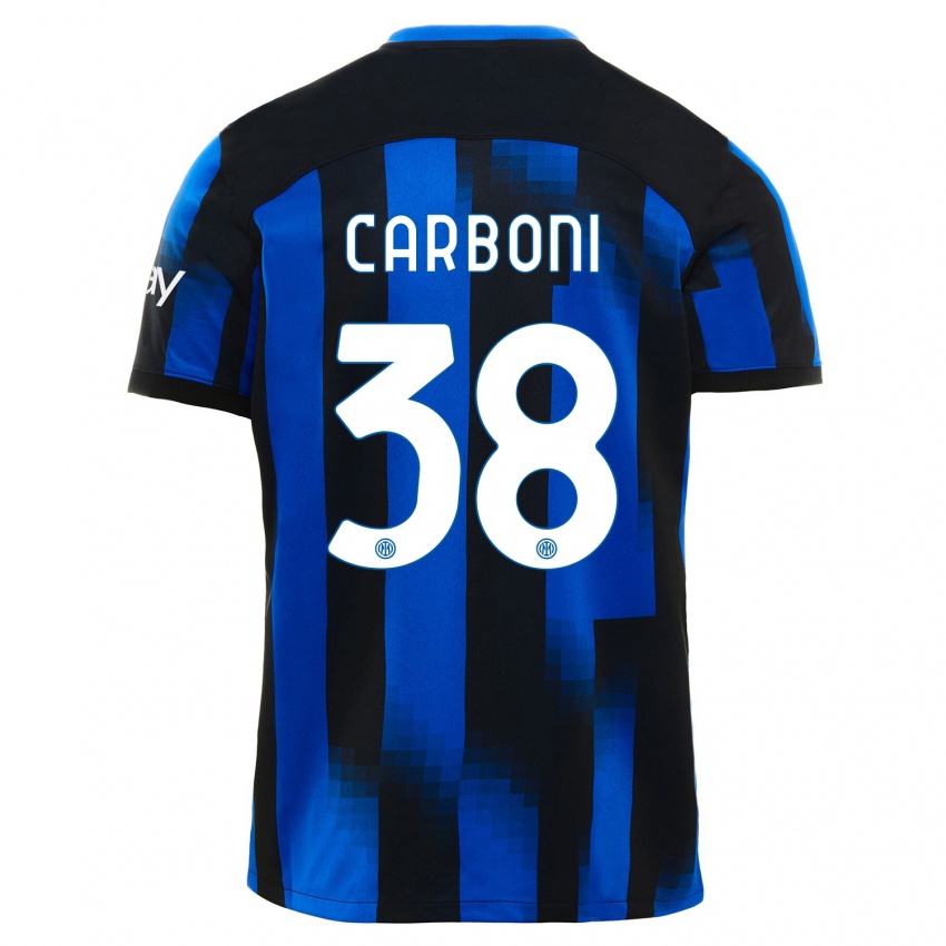 Męski Valentin Carboni #38 Czarno-Niebieski Domowa Koszulka 2023/24 Koszulki Klubowe