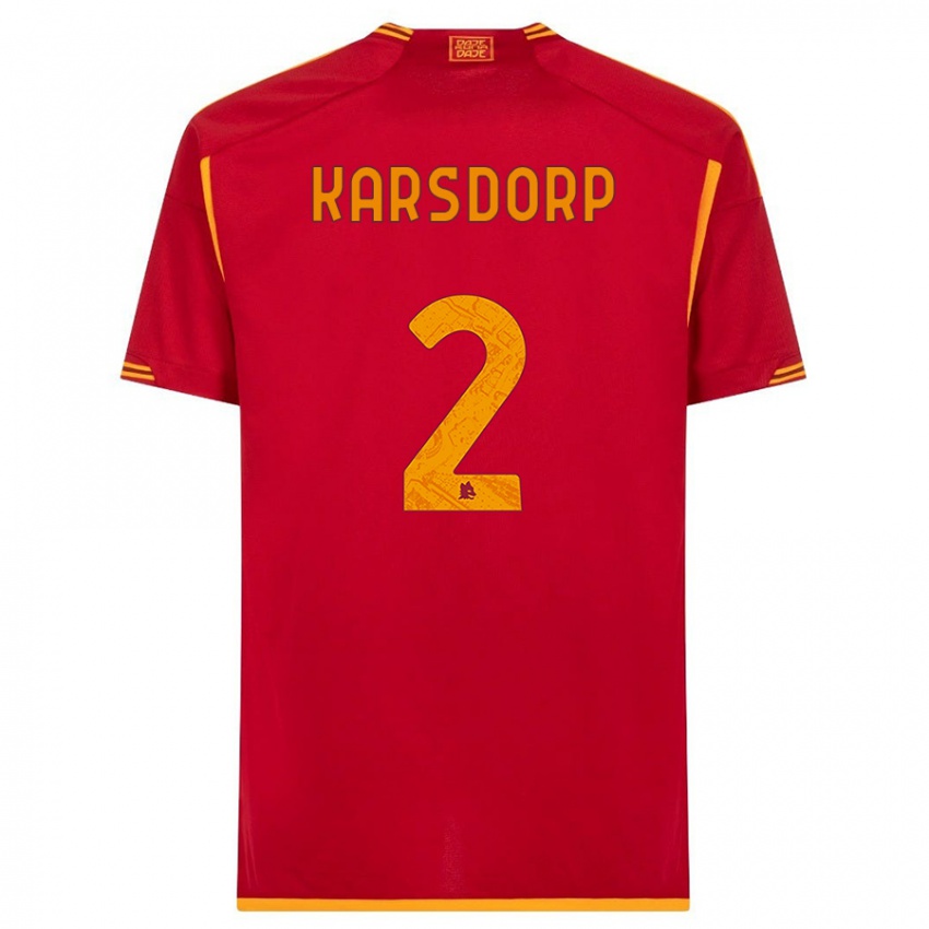 Męski Rick Karsdorp #2 Czerwony Domowa Koszulka 2023/24 Koszulki Klubowe