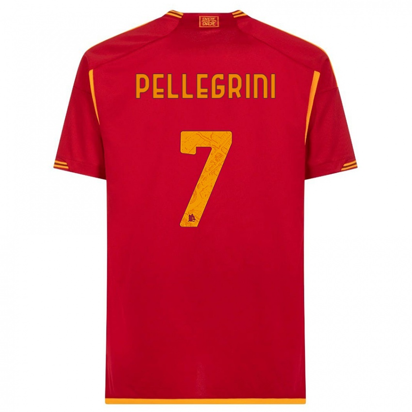 Męski Lorenzo Pellegrini #7 Czerwony Domowa Koszulka 2023/24 Koszulki Klubowe