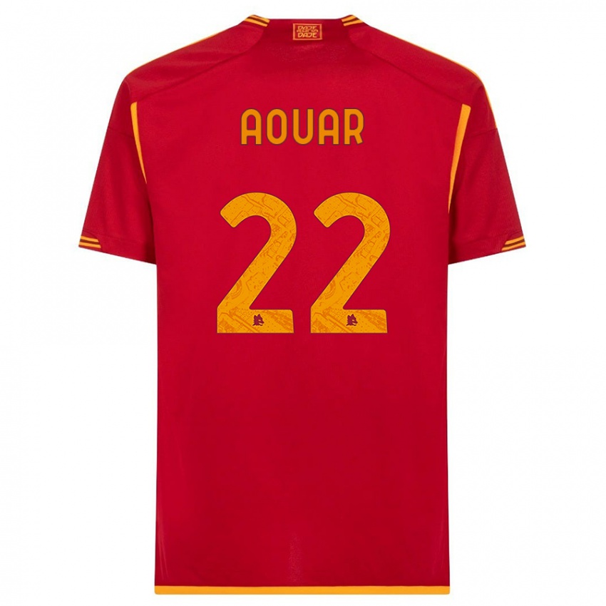 Męski Houssem Aouar #22 Czerwony Domowa Koszulka 2023/24 Koszulki Klubowe