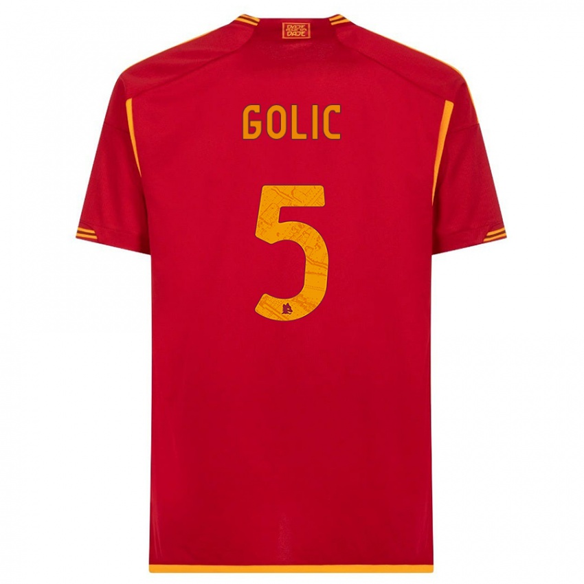 Męski Lovro Golic #5 Czerwony Domowa Koszulka 2023/24 Koszulki Klubowe