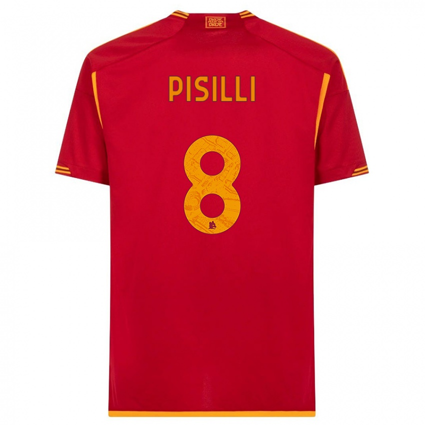 Męski Niccolo Pisilli #8 Czerwony Domowa Koszulka 2023/24 Koszulki Klubowe