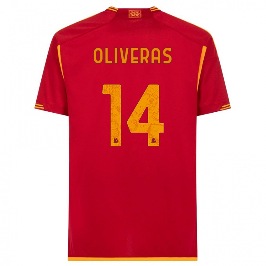 Męski Jan Oliveras #14 Czerwony Domowa Koszulka 2023/24 Koszulki Klubowe