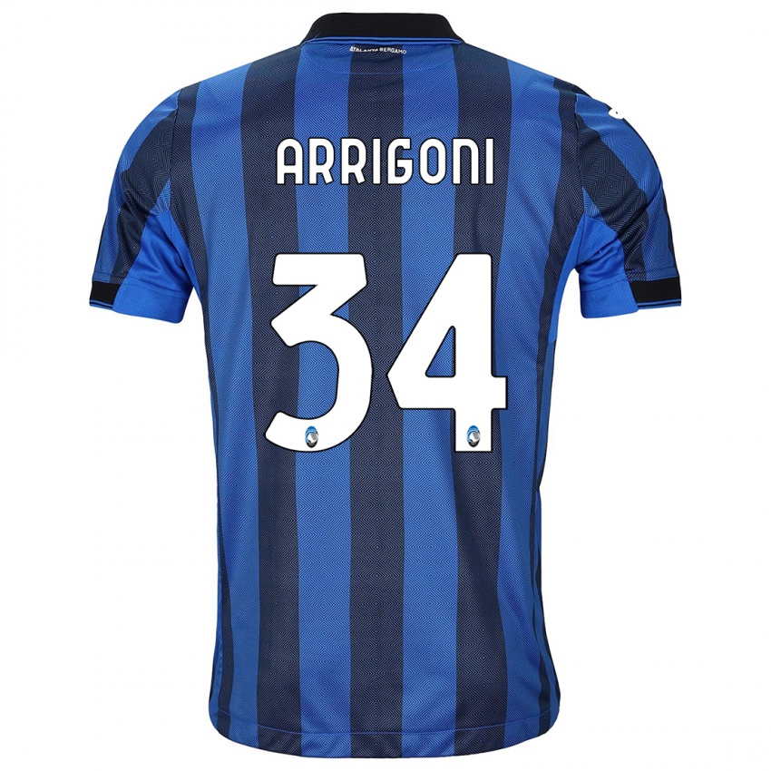 Męski Mattia Arrigoni #34 Czarno-Niebieski Domowa Koszulka 2023/24 Koszulki Klubowe