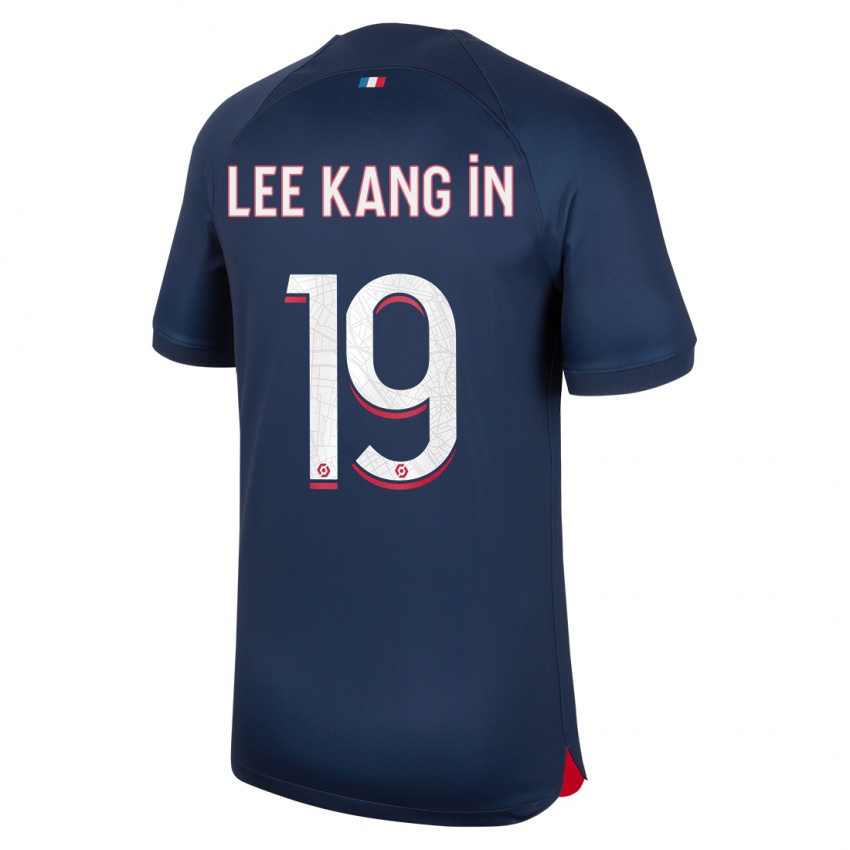 Męski Kang-In Lee #19 Niebieski Czerwony Domowa Koszulka 2023/24 Koszulki Klubowe