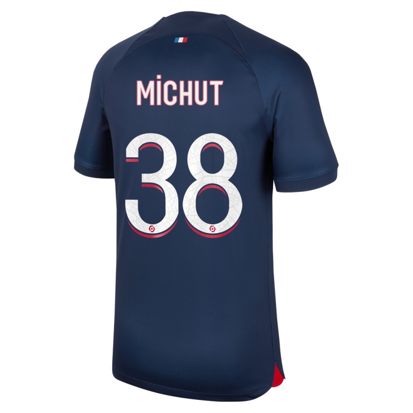 Męski Edouard Michut #38 Niebieski Czerwony Domowa Koszulka 2023/24 Koszulki Klubowe