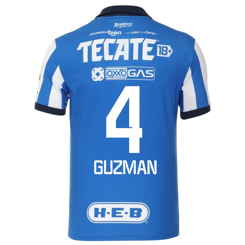 Męski Victor Guzman #4 Niebiesko Biały Domowa Koszulka 2023/24 Koszulki Klubowe